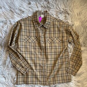 Women’s Oversized Tan Plaid Button-Up Shirt